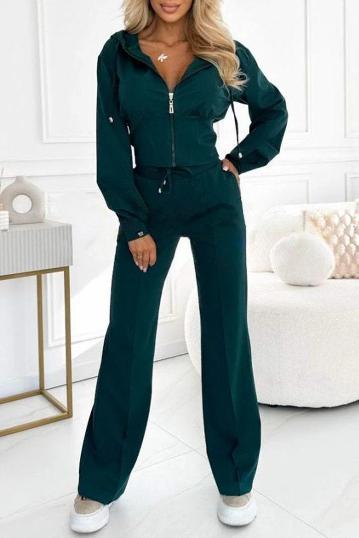 Trendy Herfst-Winter Set: Elegante Strak Passende Ritsjas met Capuchon