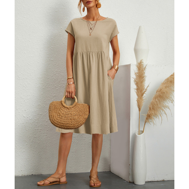 Luna - A-Lijn Jersey Midi Jurk met Korte Mouwen in Stijlvolle Mexx Design