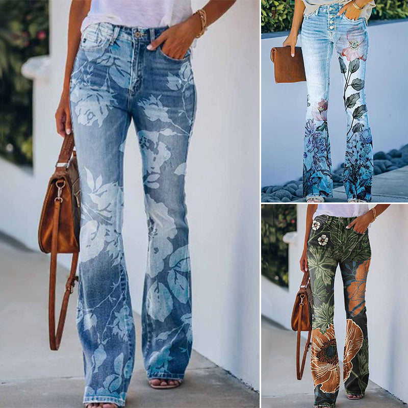 Celina – Flatterende dames flare jeans met hoge taille en knoopsluiting