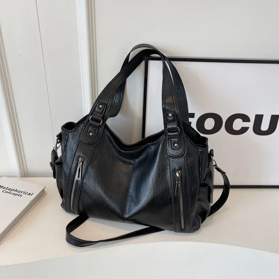Elysanne – Luxe Vegan Leren Schoudertas met Ruime Indeling en Tijdloos Design