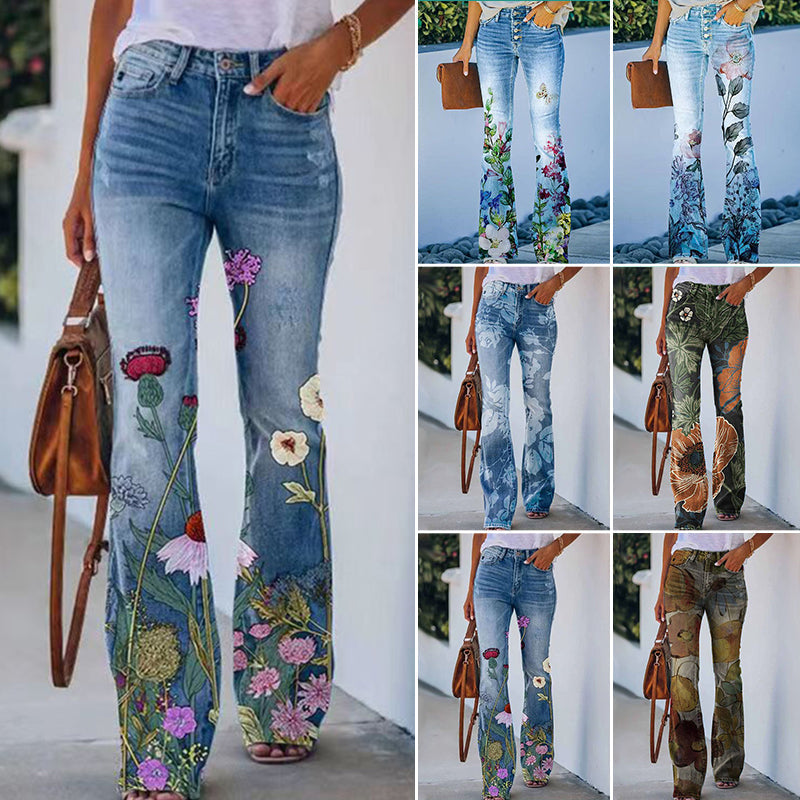 Celina – Flatterende dames flare jeans met hoge taille en knoopsluiting