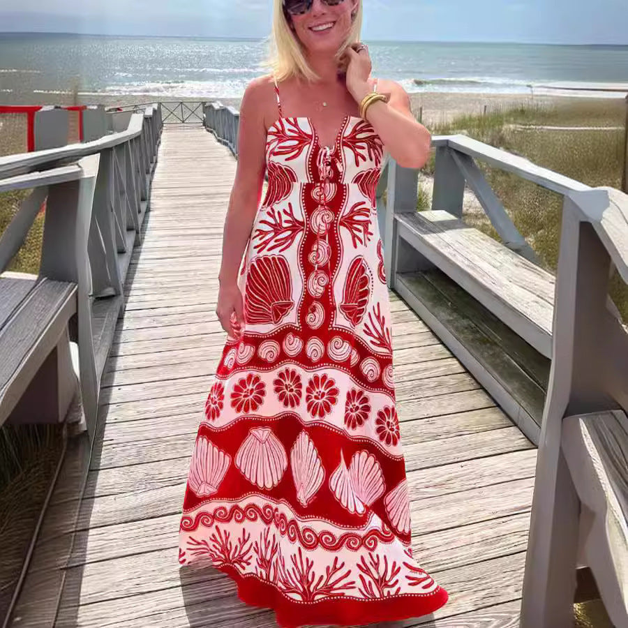 Mariposa - Zomerse Maxi-Jurk met Schelpenprint voor een Bohemian Look op Warme Dagen