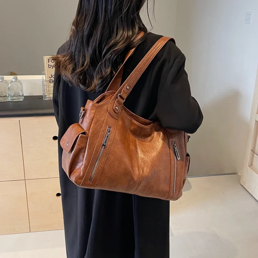 Elysanne – Luxe Vegan Leren Schoudertas met Ruime Indeling en Tijdloos Design