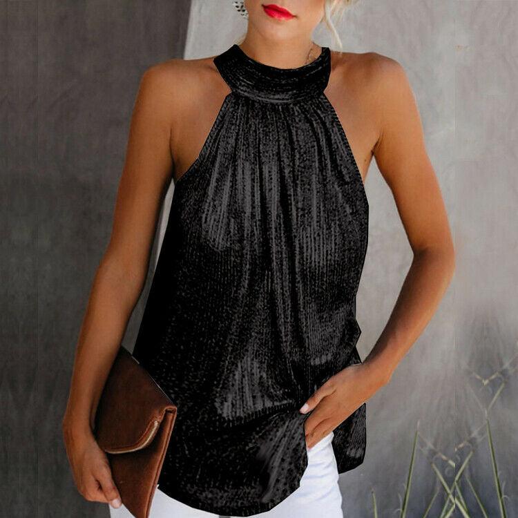 Seraphina - Stijlvolle Haltertop met Ronde Hals en Luxe Afwerking