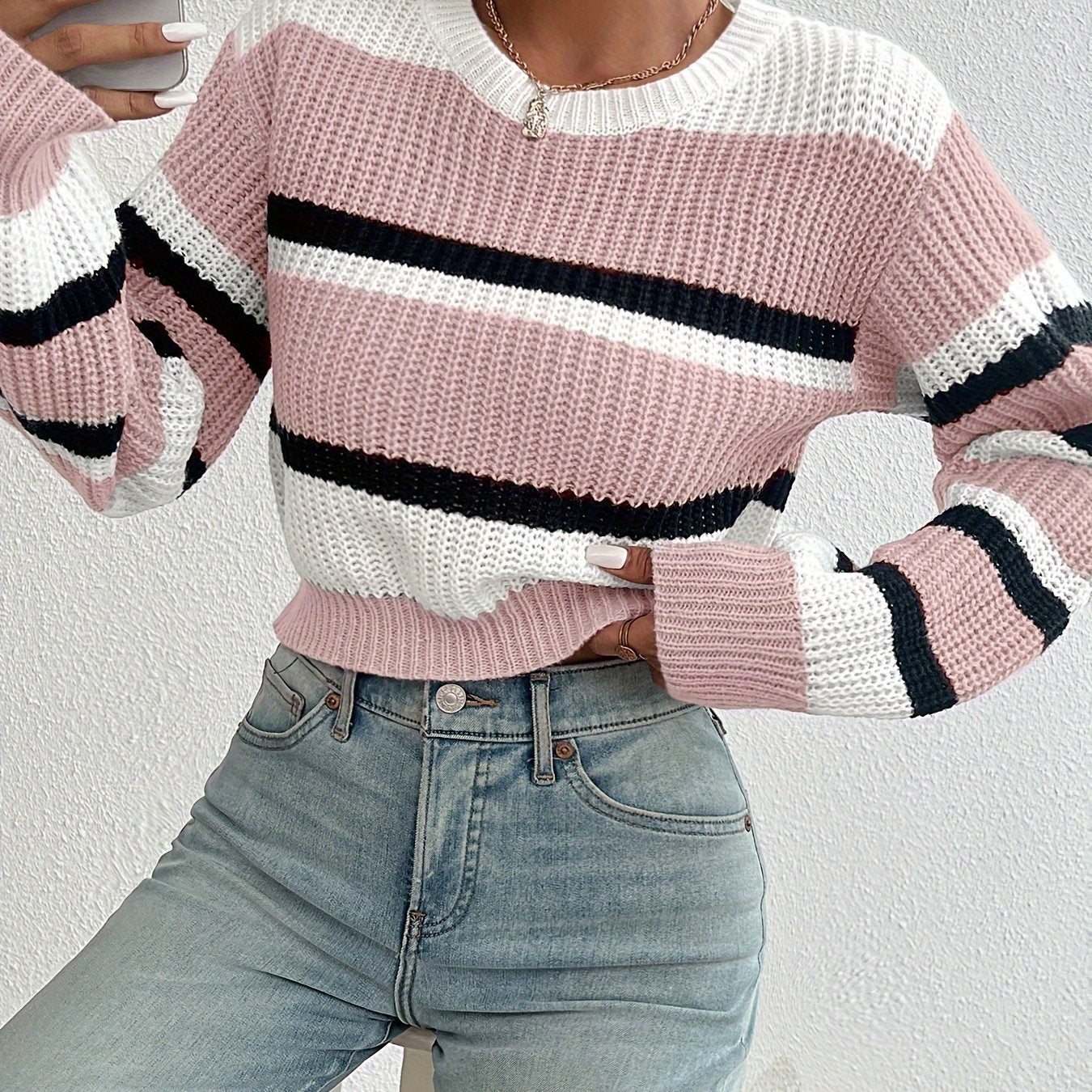 Liv Gebreide Colorblock Trui – Trendy, Zacht & Comfortabel