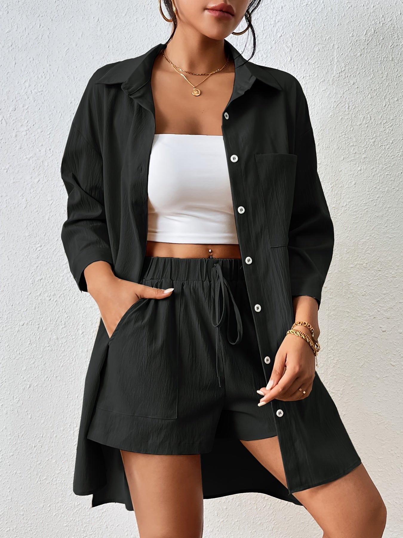 Saphina Set – Luchtige Tweedelige Set met Overhemd en Short