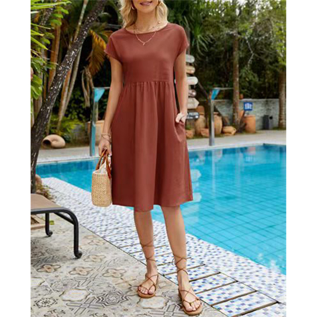 Luna - A-Lijn Jersey Midi Jurk met Korte Mouwen in Stijlvolle Mexx Design