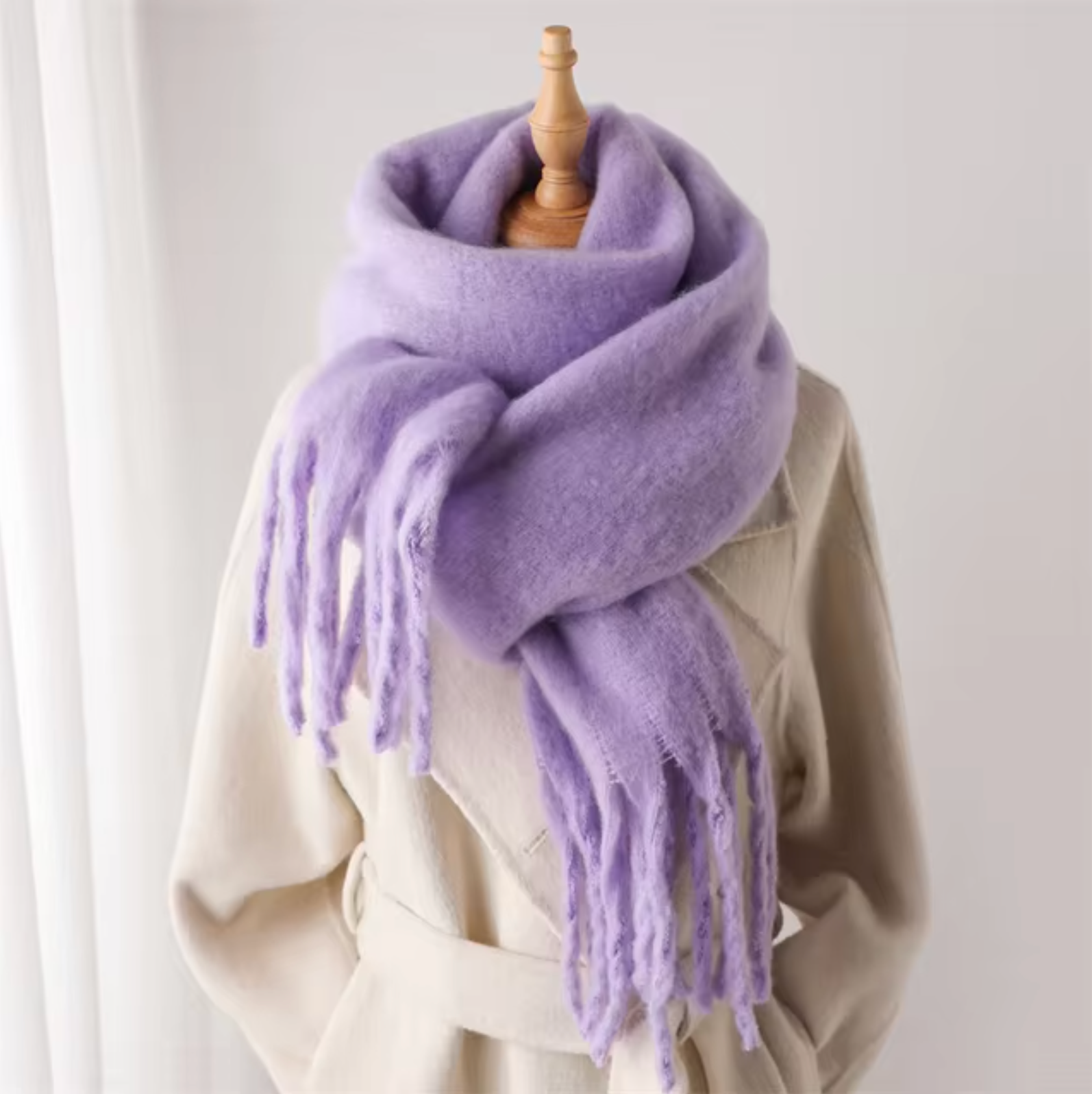 Averine – Luxe cashmere-look wintersjaal met franjes voor dames