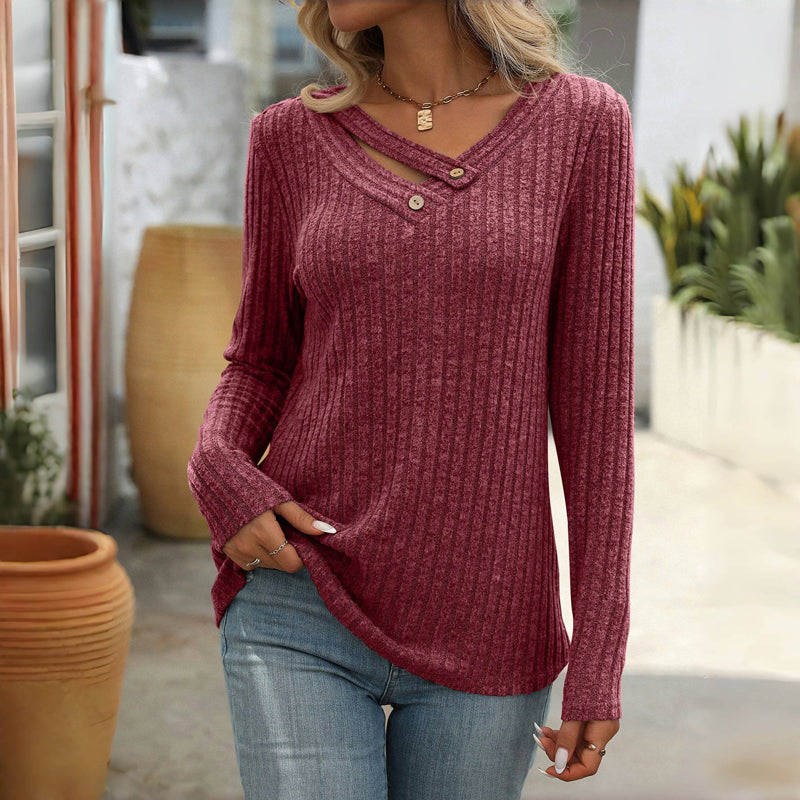 Fayenne – Effen Damesblouse met V-Hals en Tijdloze Elegantie