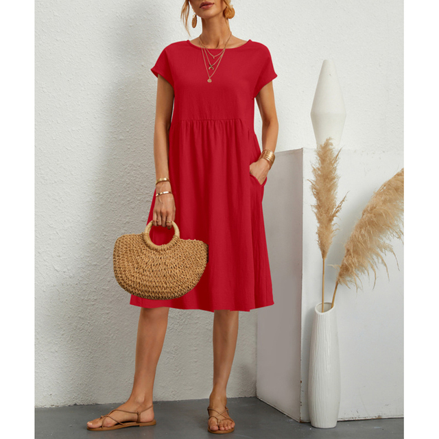 Luna - A-Lijn Jersey Midi Jurk met Korte Mouwen in Stijlvolle Mexx Design
