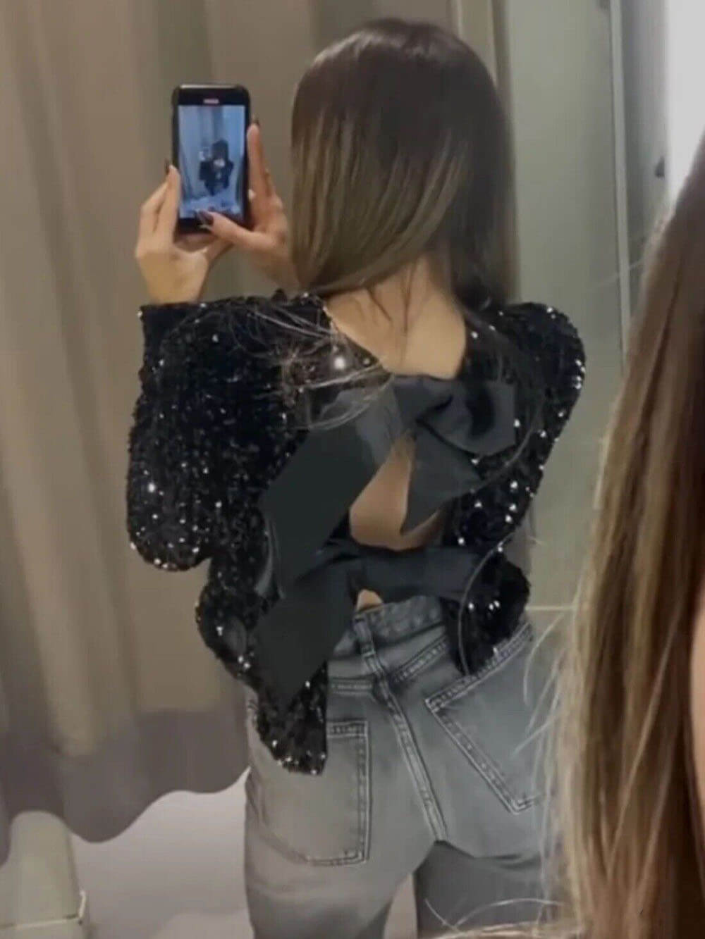 Odette Sequin Jacket – damesjas met pailletten en elegante striksluiting