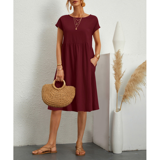 Luna - A-Lijn Jersey Midi Jurk met Korte Mouwen in Stijlvolle Mexx Design