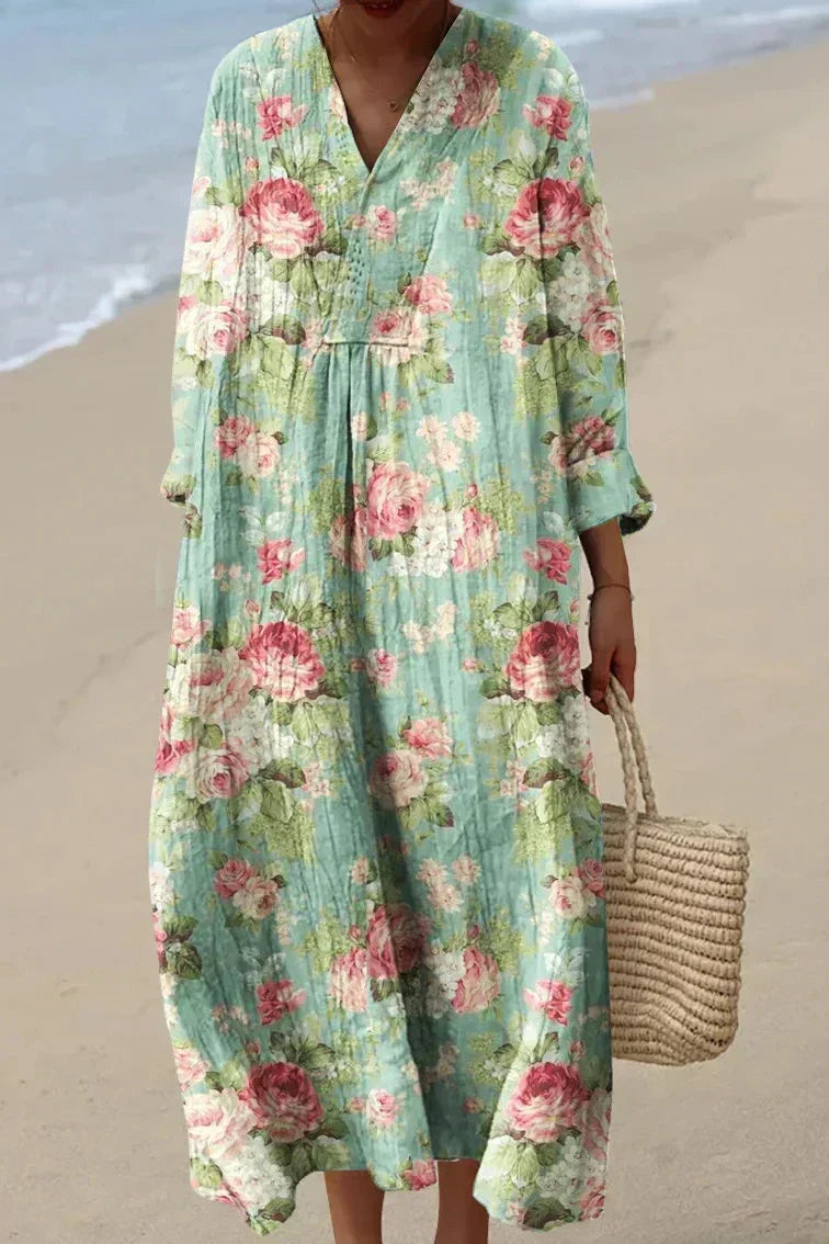 Dames maxi jurk met bloemenprint en V-hals