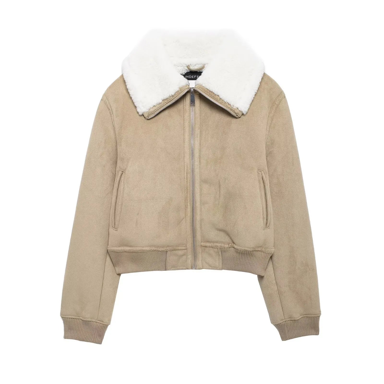Corvella Jack – Beige Jack met Imitatiebontkraag en Verfijnde Afwerking