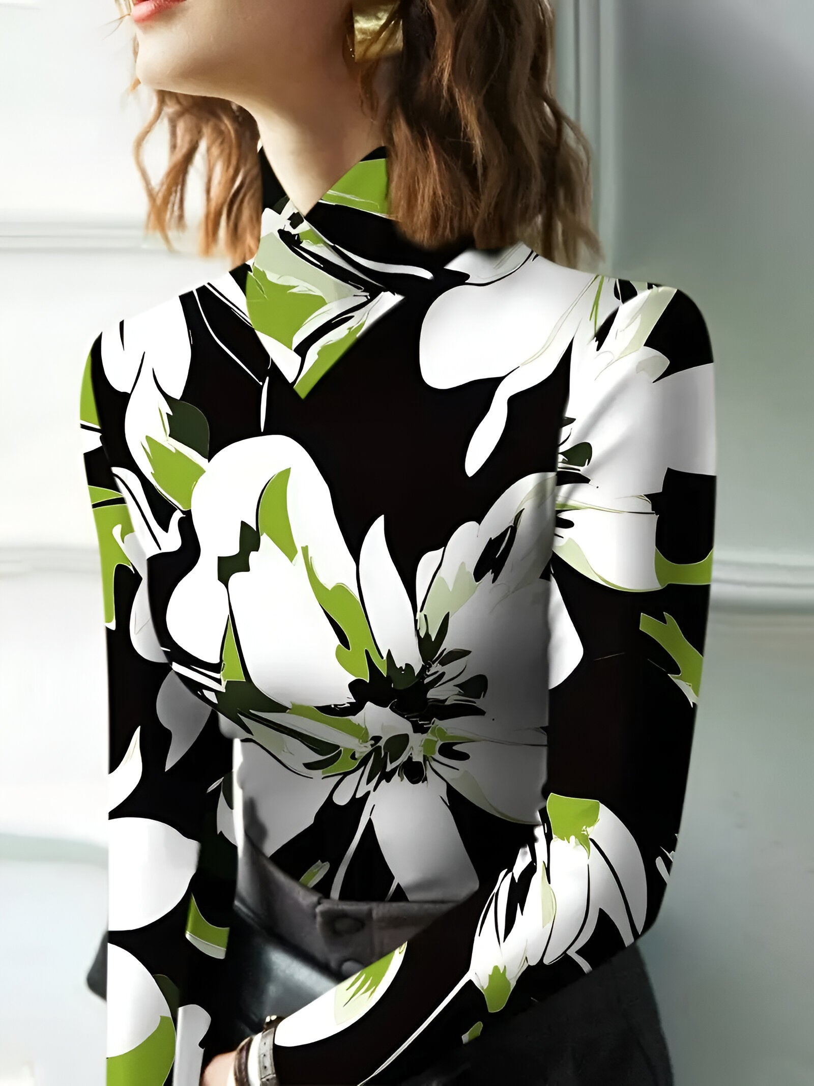Calyra - Dames Coltrui met Bloemenprint - Gebreide Trui met Ronde Hals en Zachte Pasvorm