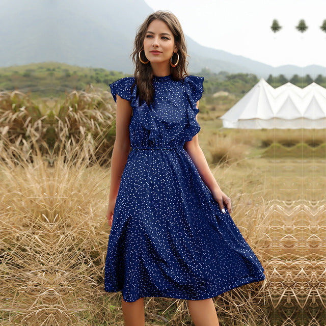 Isalyn – Lange chiffon zomerjurk met A-lijn pasvorm en speelse details