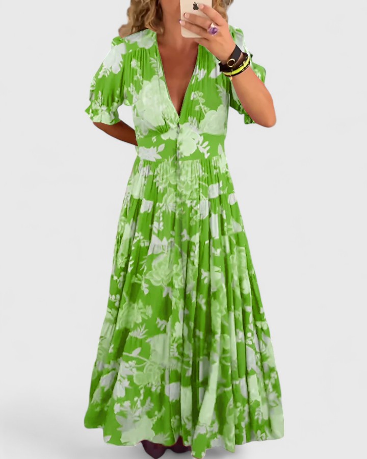 Dames zomerjurk met bloemenprint en zakken