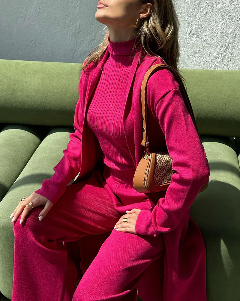 Solenne – 3-Delige Gebreide Co-ord Set met Luxe Comfort en Tijdloze Elegantie