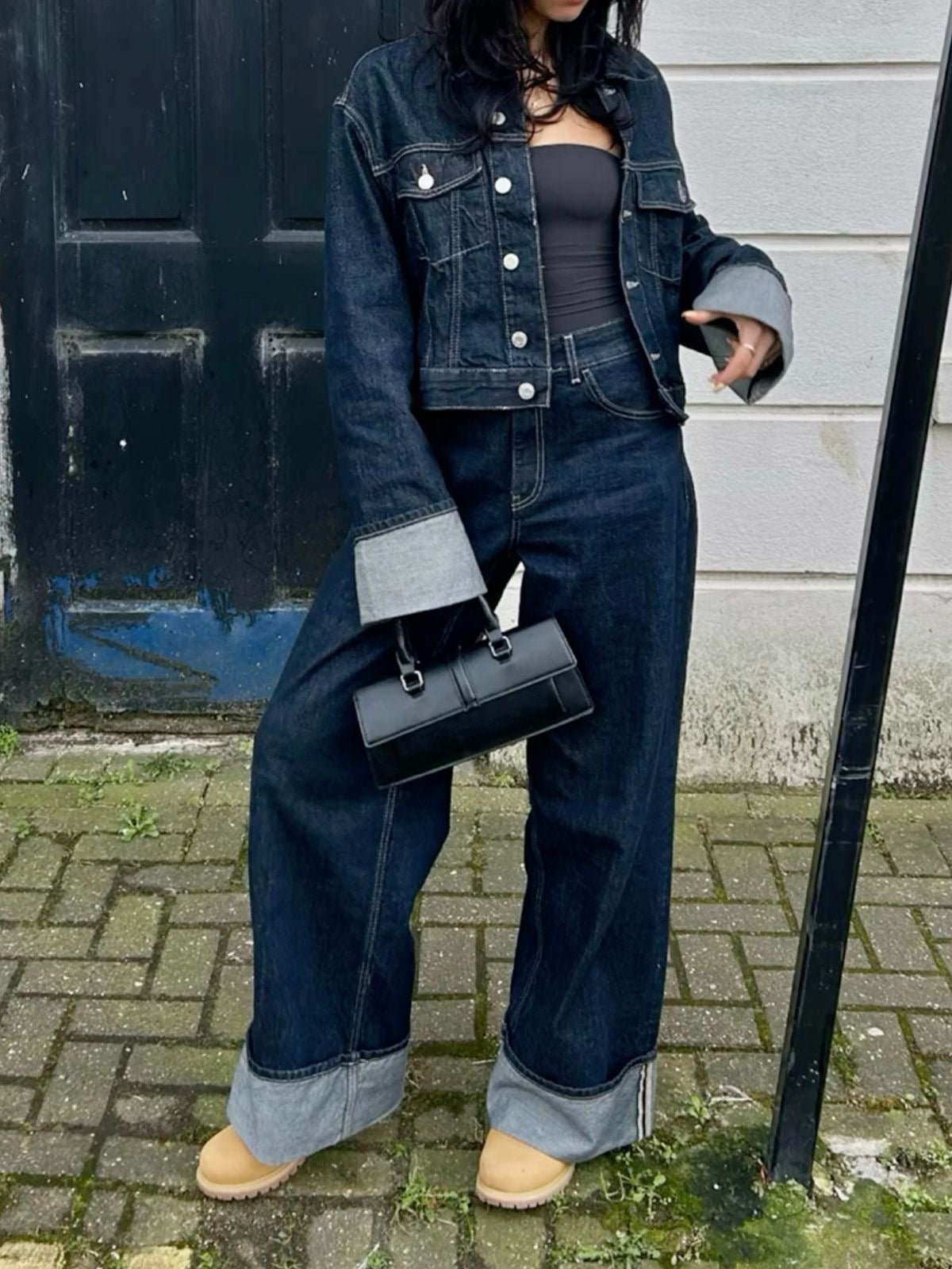 Averine – Denim Set met Blouse & Straight Leg Jeans, Trendy Double Denim