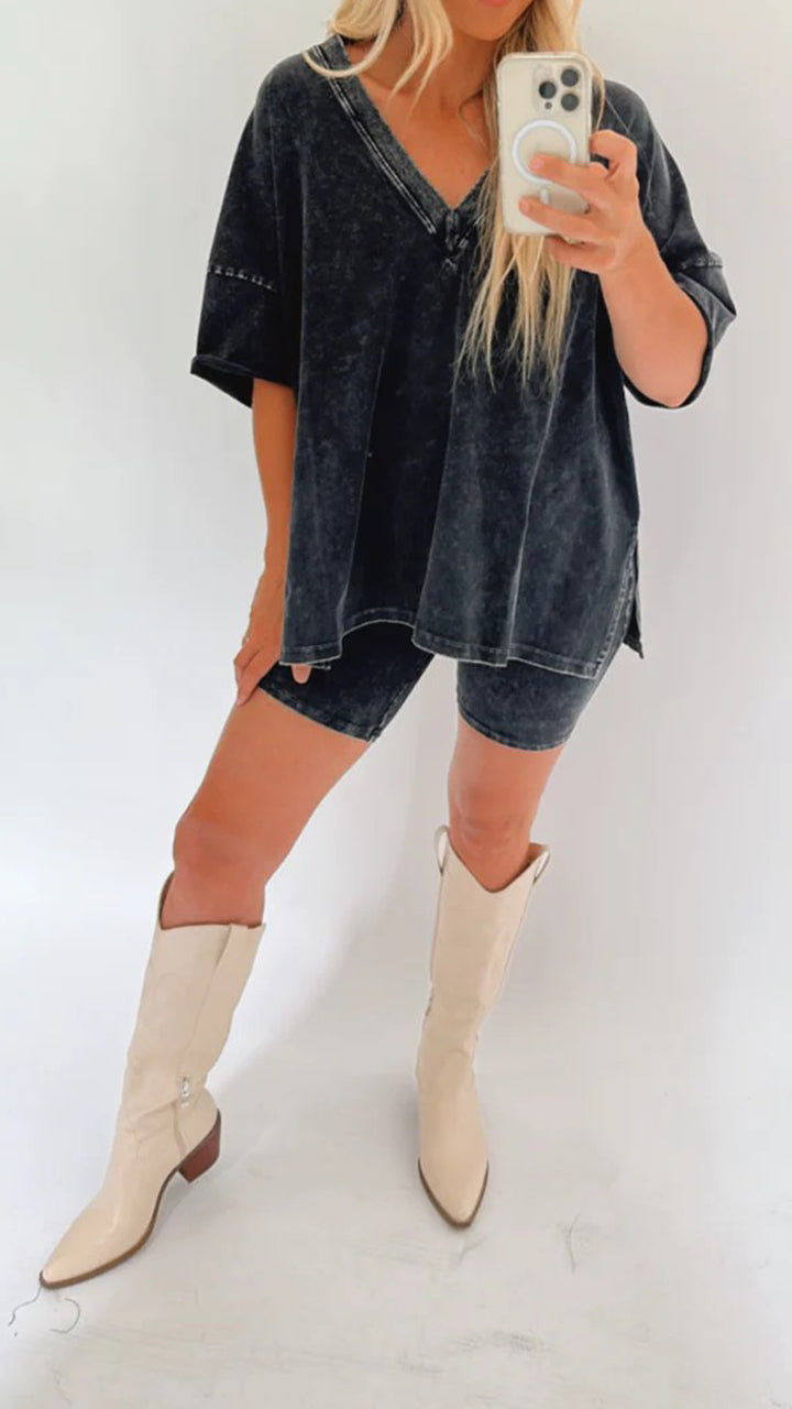 Solmira – Lichte dames zomerset met relaxed T-shirt en short in zachte stof