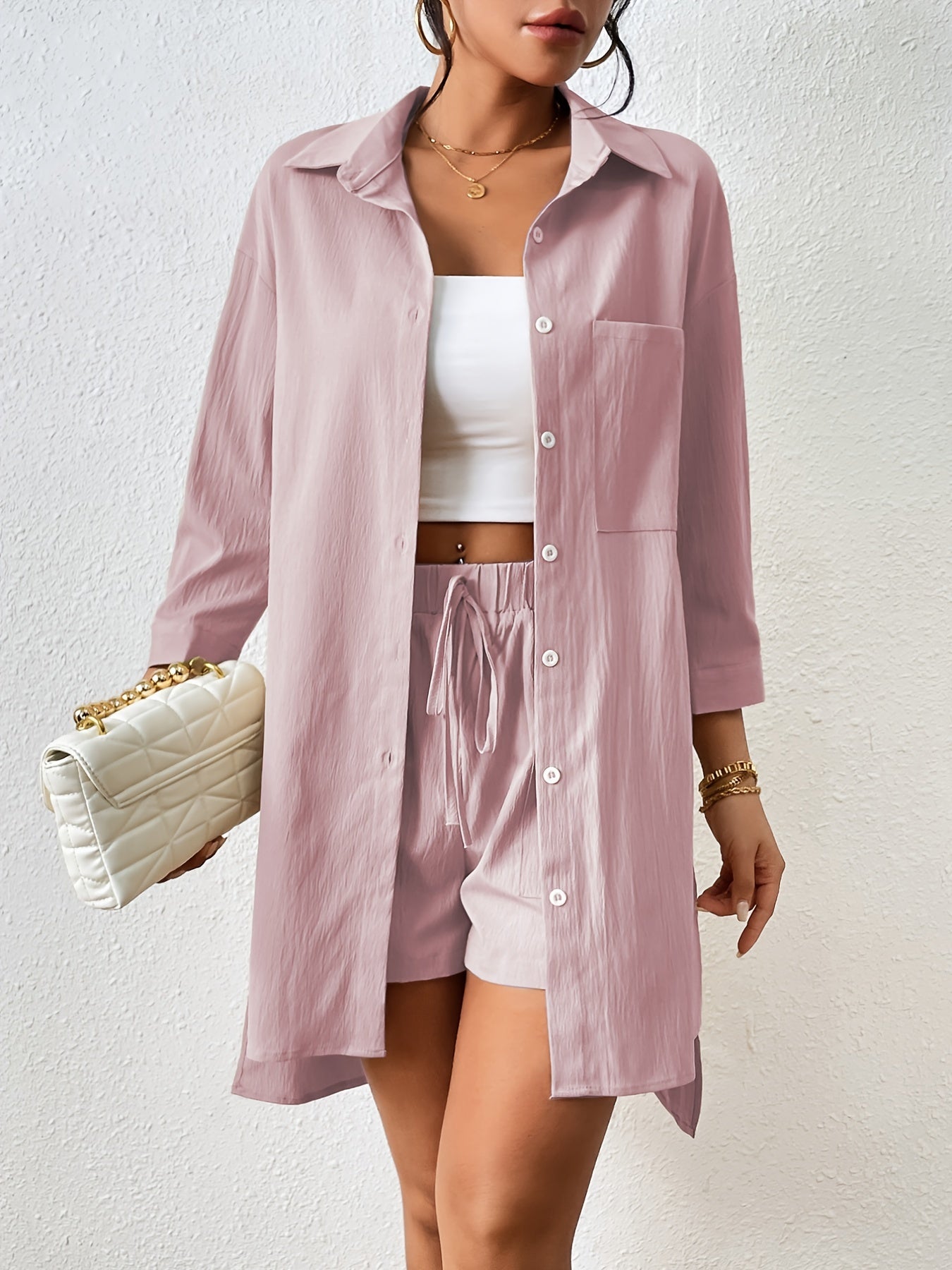 Saphina Set – Luchtige Tweedelige Set met Overhemd en Short