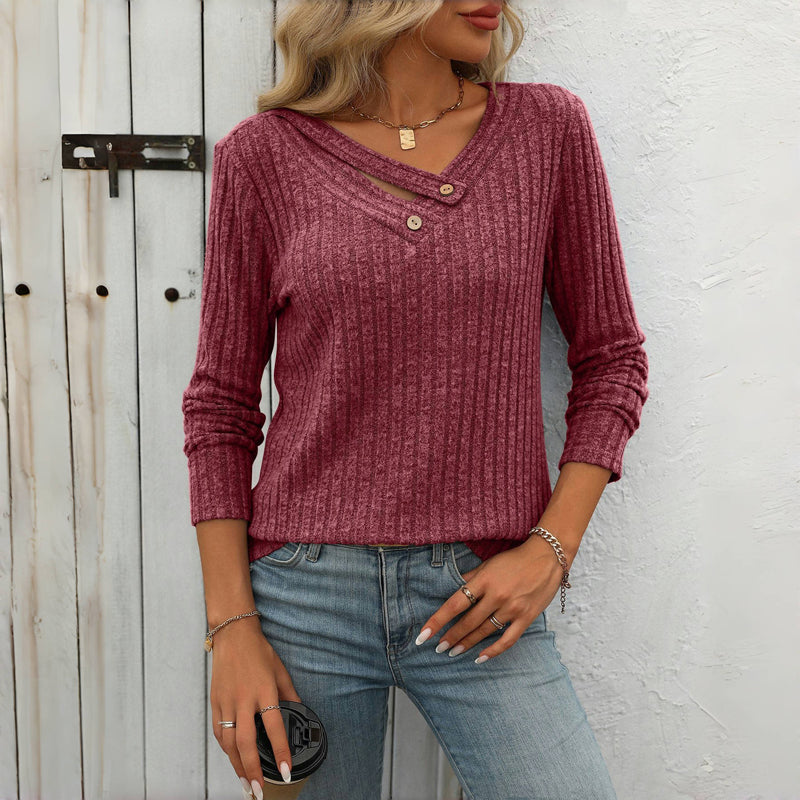 Fayenne – Effen Damesblouse met V-Hals en Tijdloze Elegantie