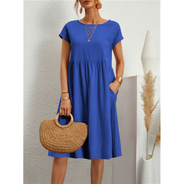 Luna - A-Lijn Jersey Midi Jurk met Korte Mouwen in Stijlvolle Mexx Design