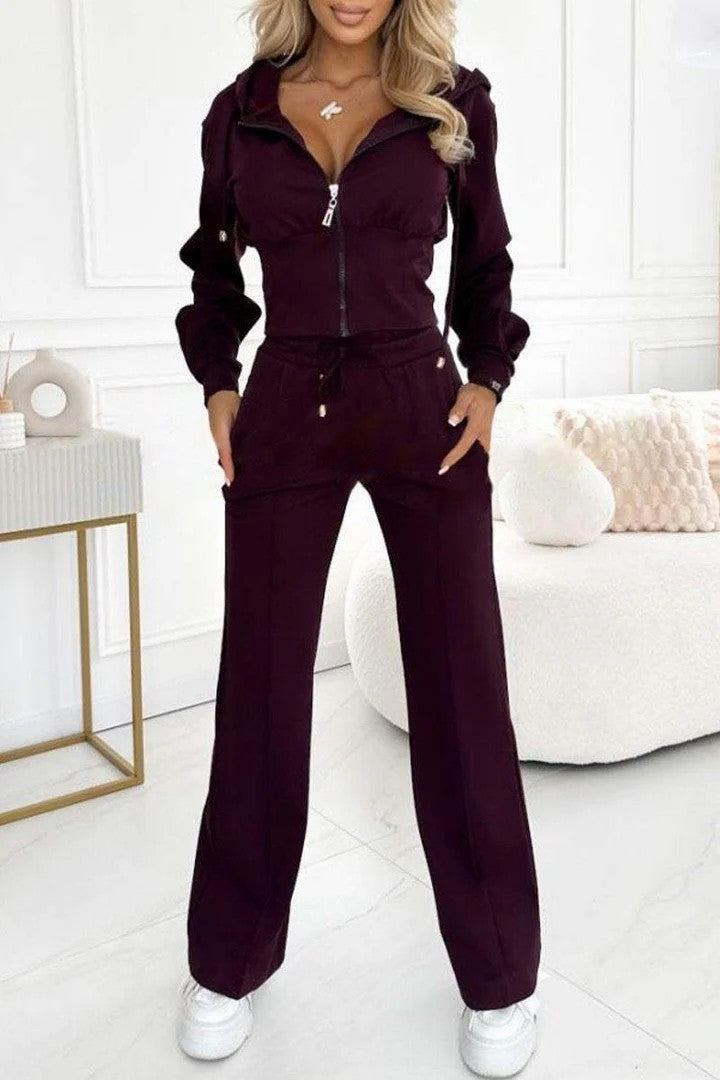 Trendy Herfst-Winter Set: Elegante Strak Passende Ritsjas met Capuchon