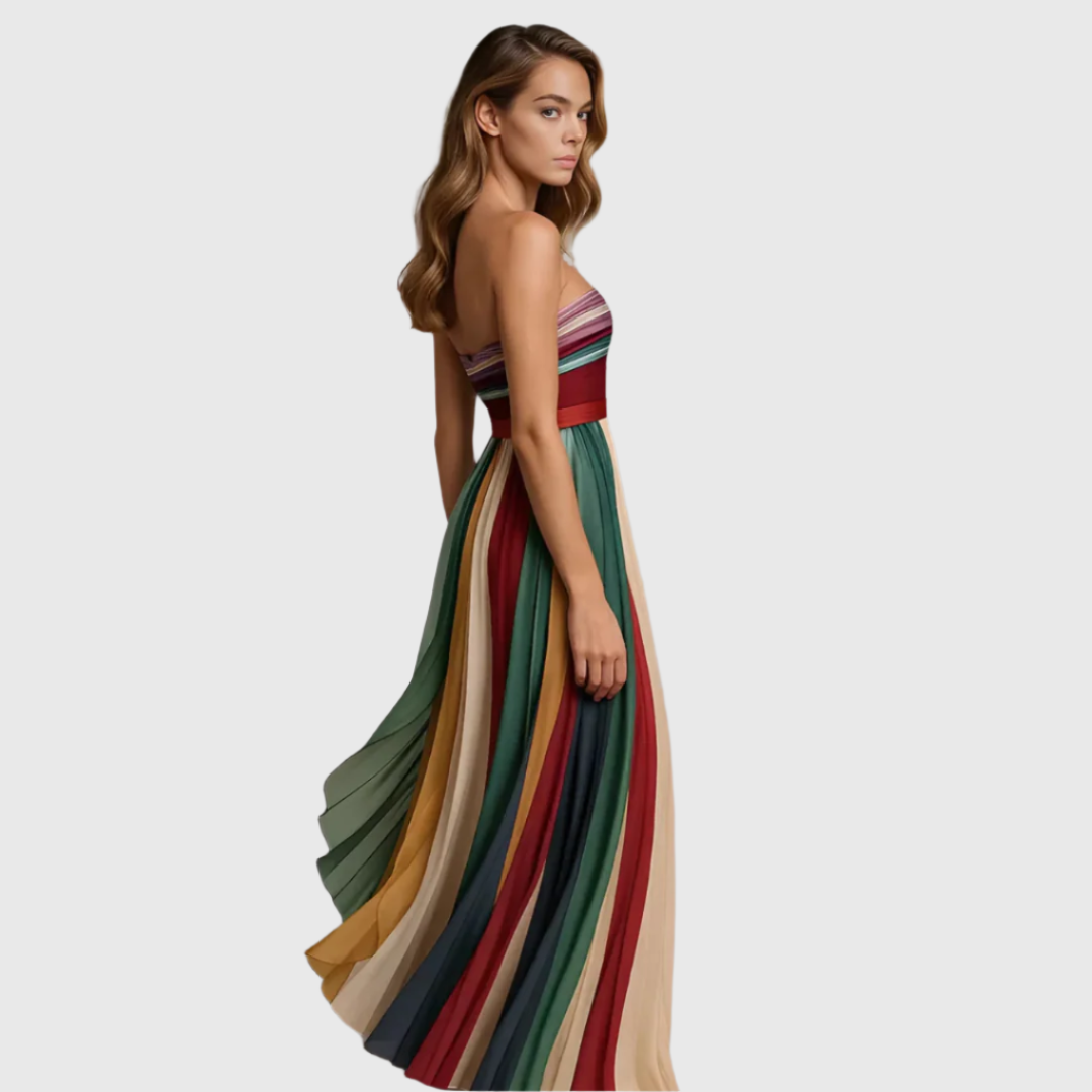 Dames strapless maxi jurk met vloeiende pasvorm