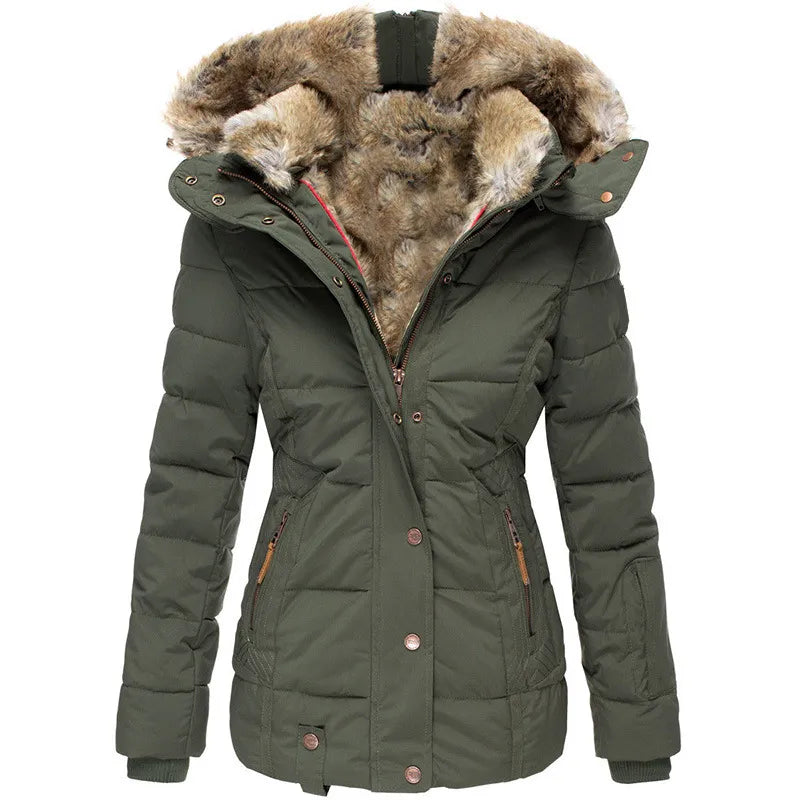 Celeste – Elegante Gewatteerde Winterjas met Afneembare Bontkraag