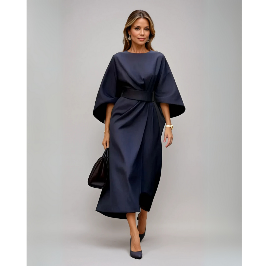 Lunaria - Elegante Jurk met Lantaarnmouwen en Verstelbare Ceintuur voor een Stijlvolle Look