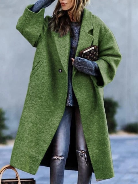 Isabelle Long Coat – elegante damesmantel met reverskraag en tijdloos silhouet