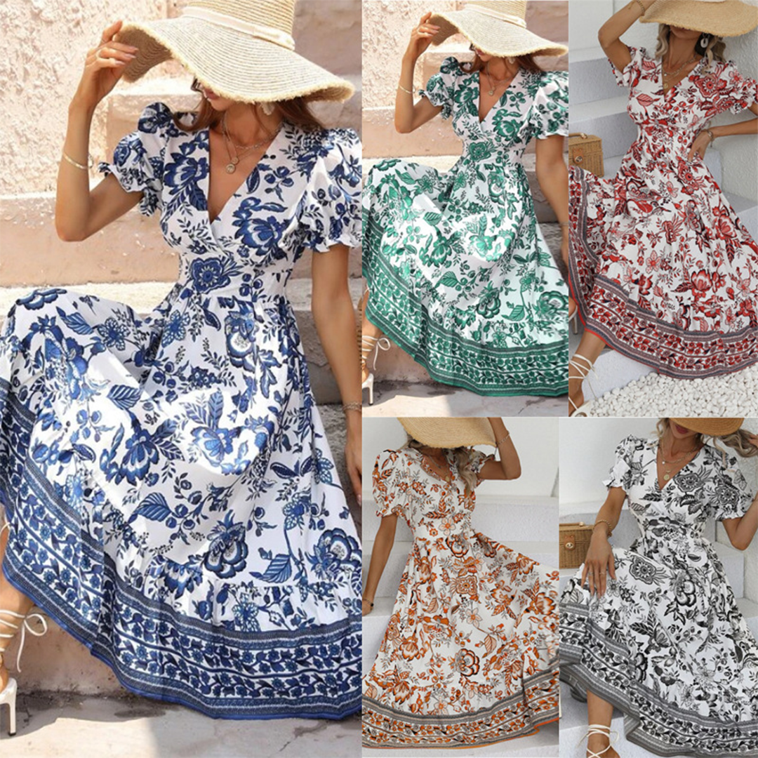 Floravienne – Elegante zomerjurk met bloemenprint en V-hals voor dames