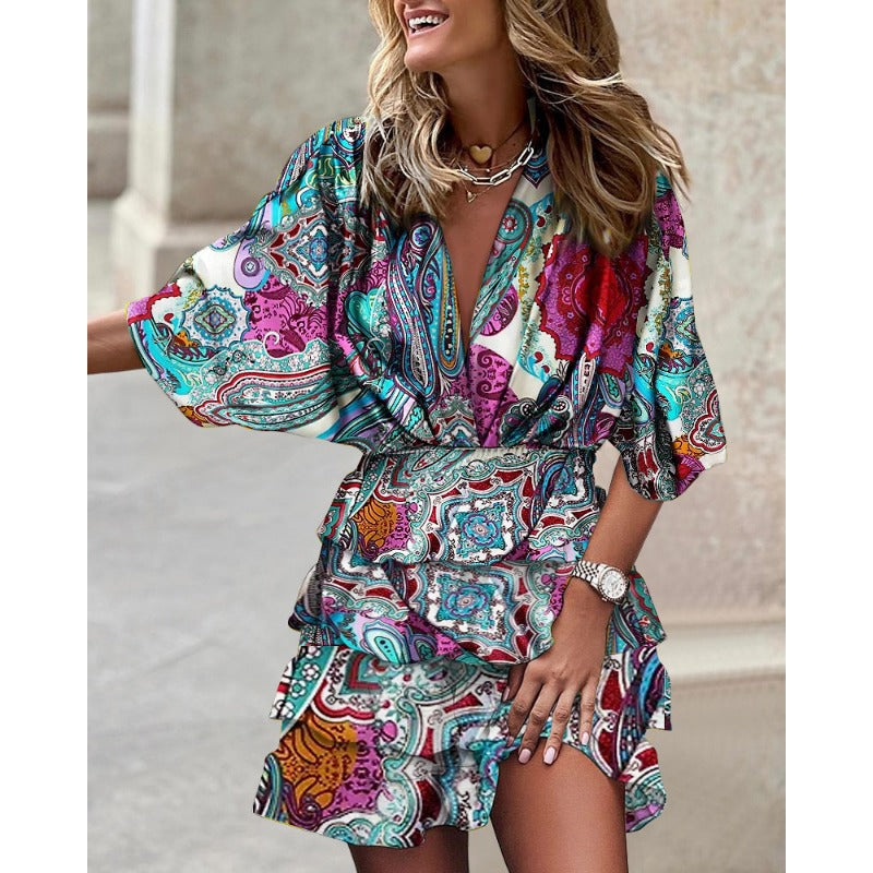 Zomerjurk Dames met V-Hals en Vleermuismouwen – Luchtig & Comfortabel
