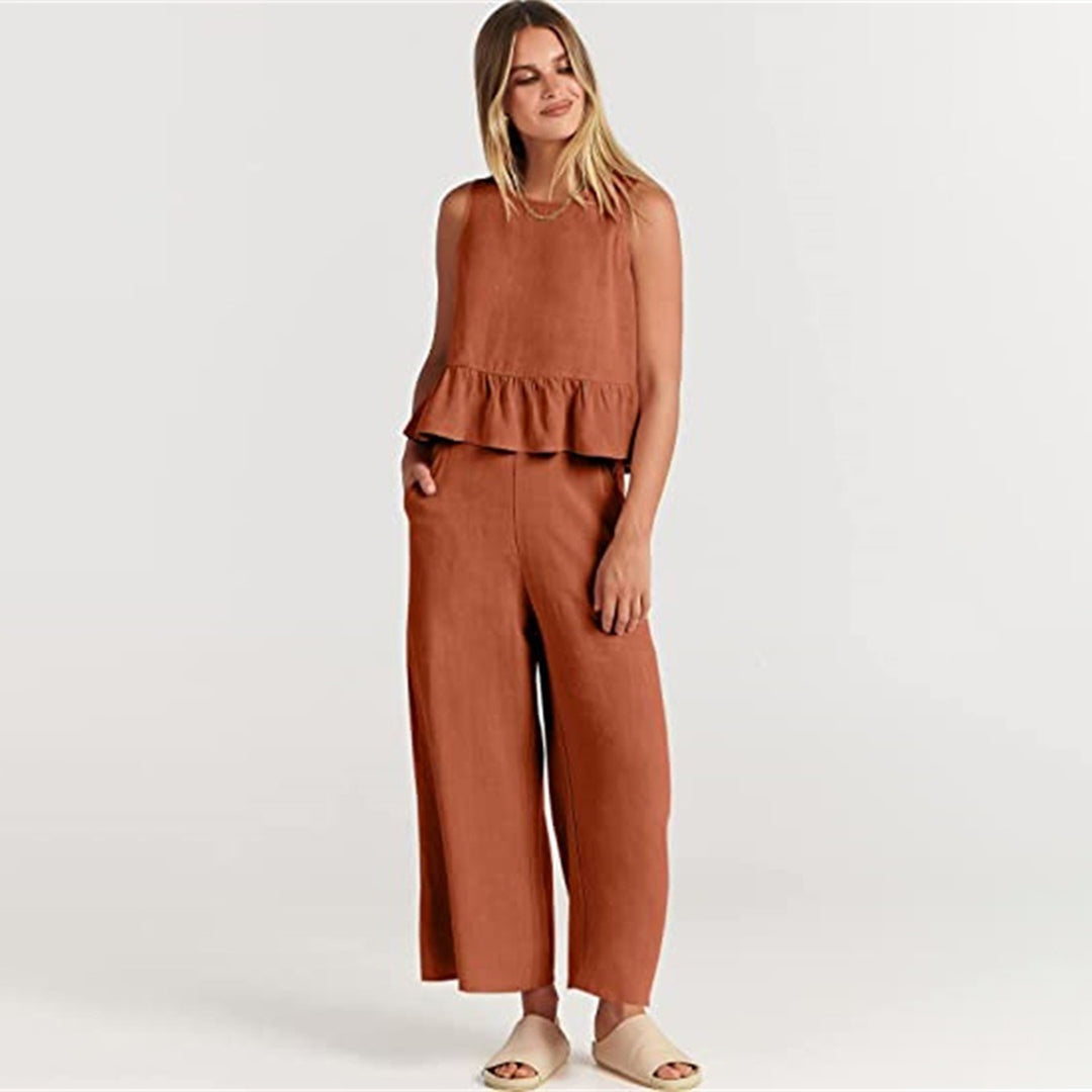 Valenora – Zomerse tweedelige set met mouwloos topje en luchtige broek