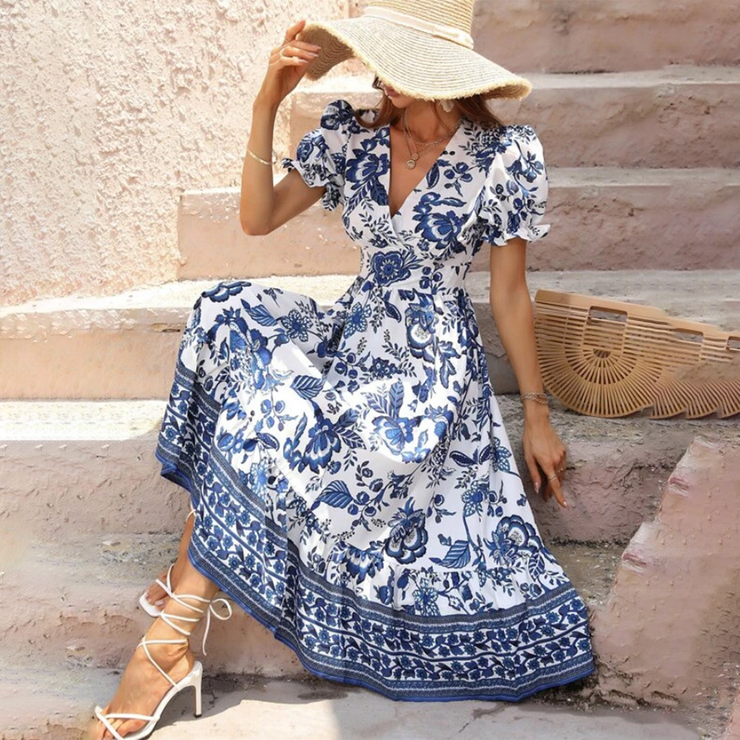 Floravienne – Elegante zomerjurk met bloemenprint en V-hals voor dames