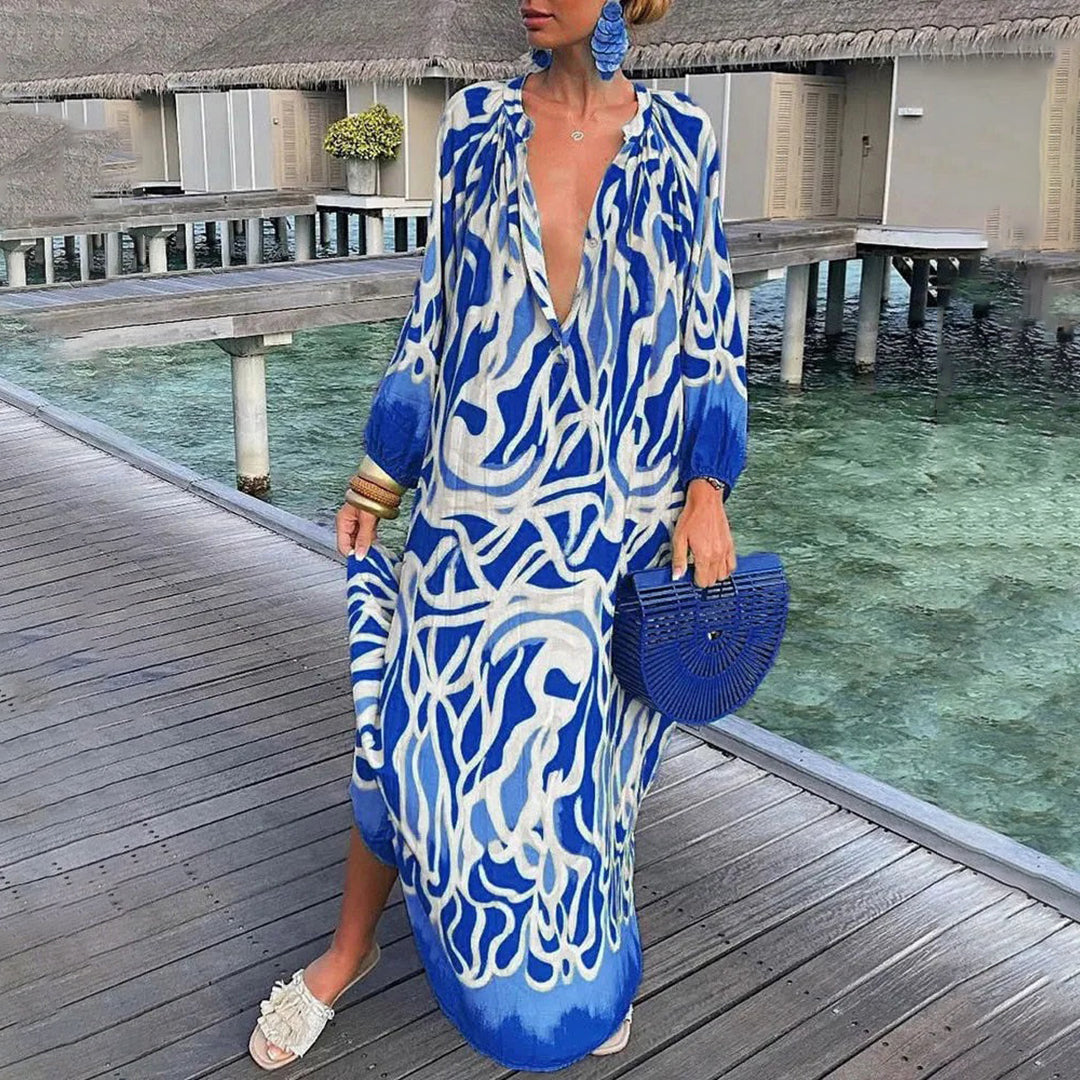 Iselora – Luchtige boho zomerjurk met lange mouwen en ontspannen charme