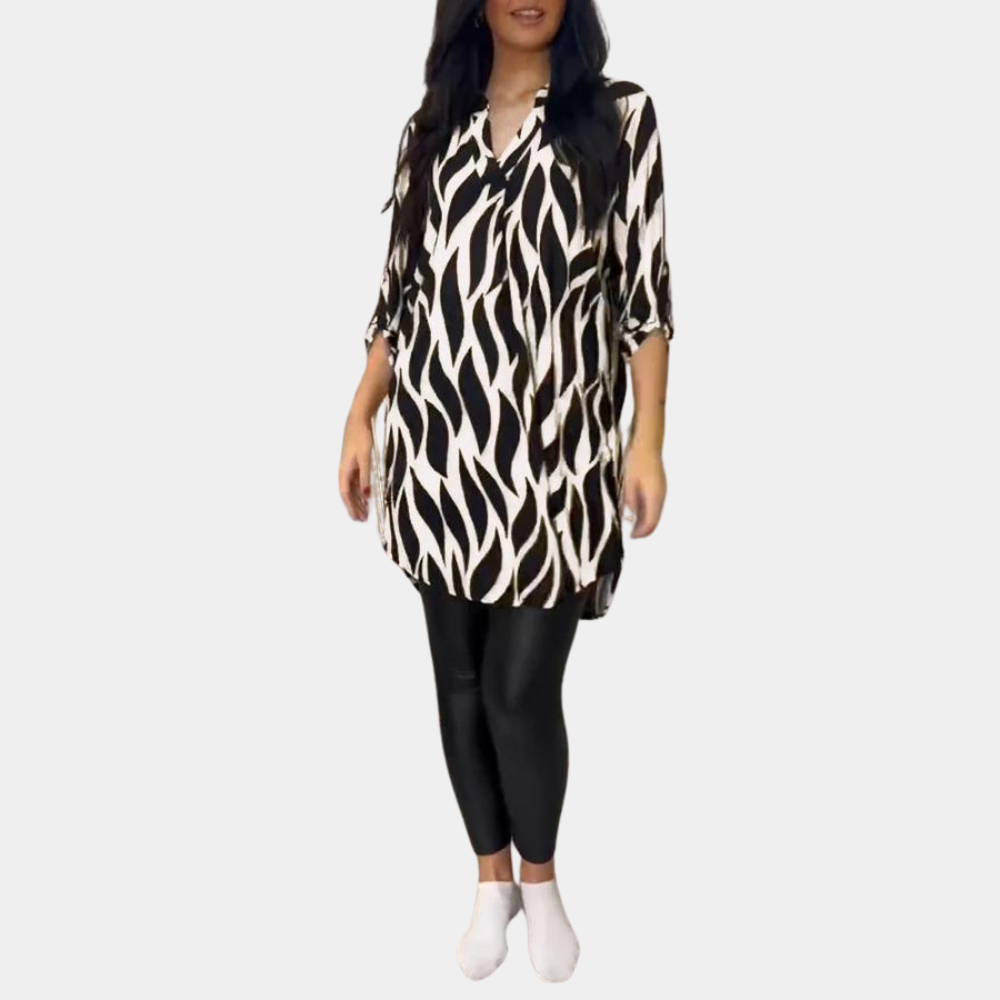 Olivara – Casual damesjurk met abstract design en moeiteloze pasvorm