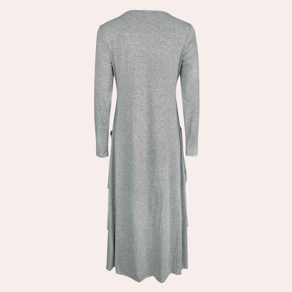 Avanora – Casual Elegante A-lijn Jurk met Ruches en Lange Mouwen