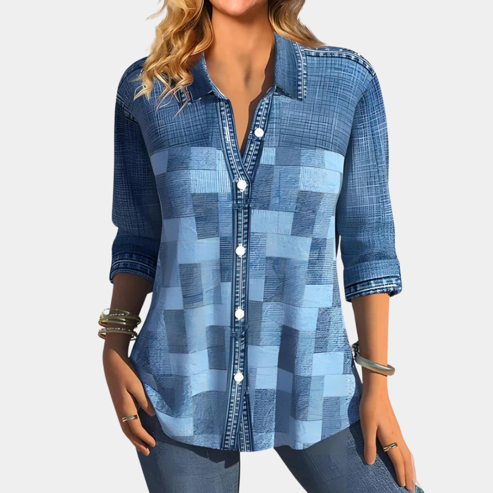 Odette Geblokte Blouse – Stijlvol, Luchtig & Comfortabel