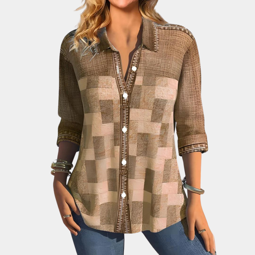 Odette Geblokte Blouse – Stijlvol, Luchtig & Comfortabel