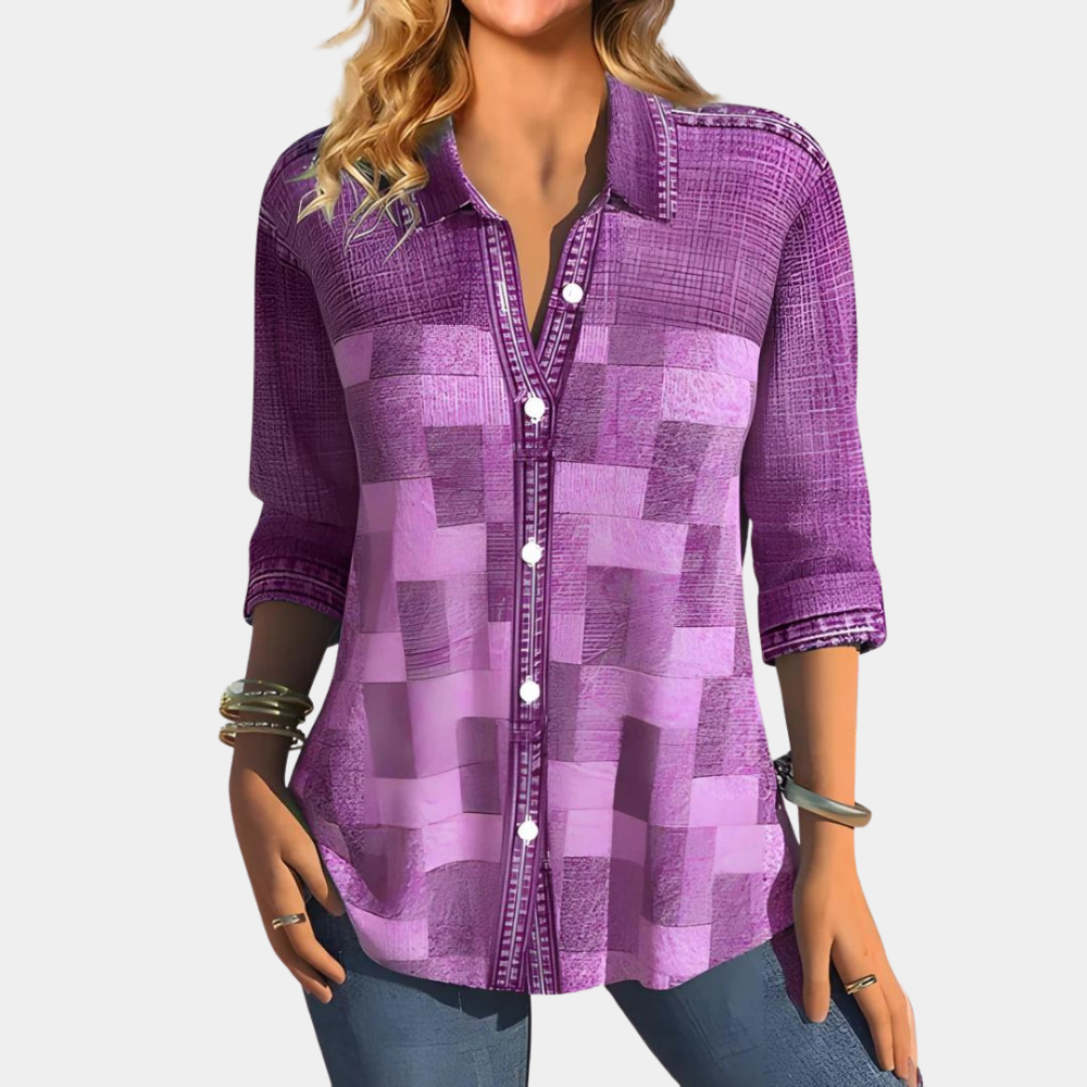 Odette Geblokte Blouse – Stijlvol, Luchtig & Comfortabel
