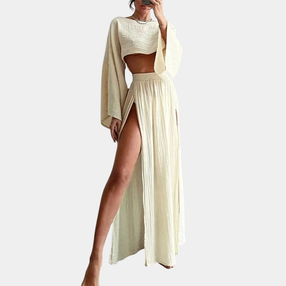 Selvara – Tweedelige dames set met hoge split en moderne elegantie
