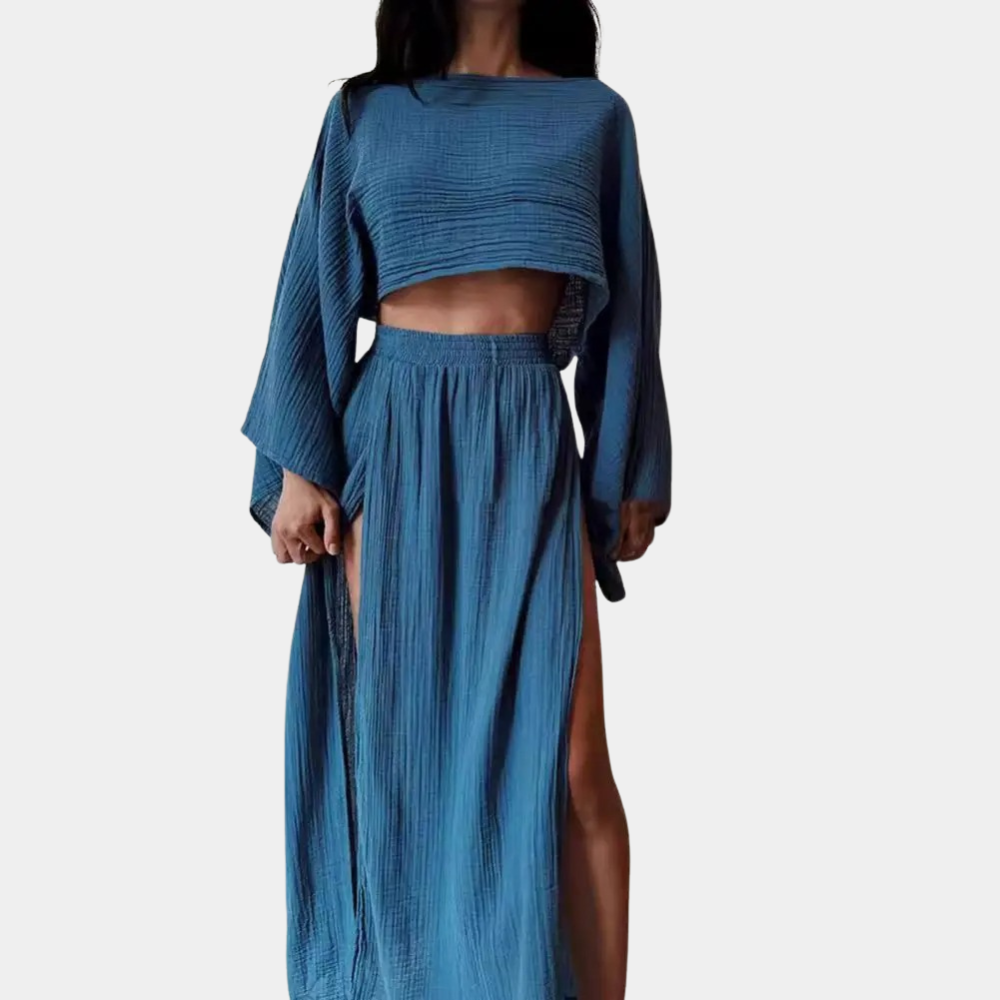 Selvara – Tweedelige dames set met hoge split en moderne elegantie