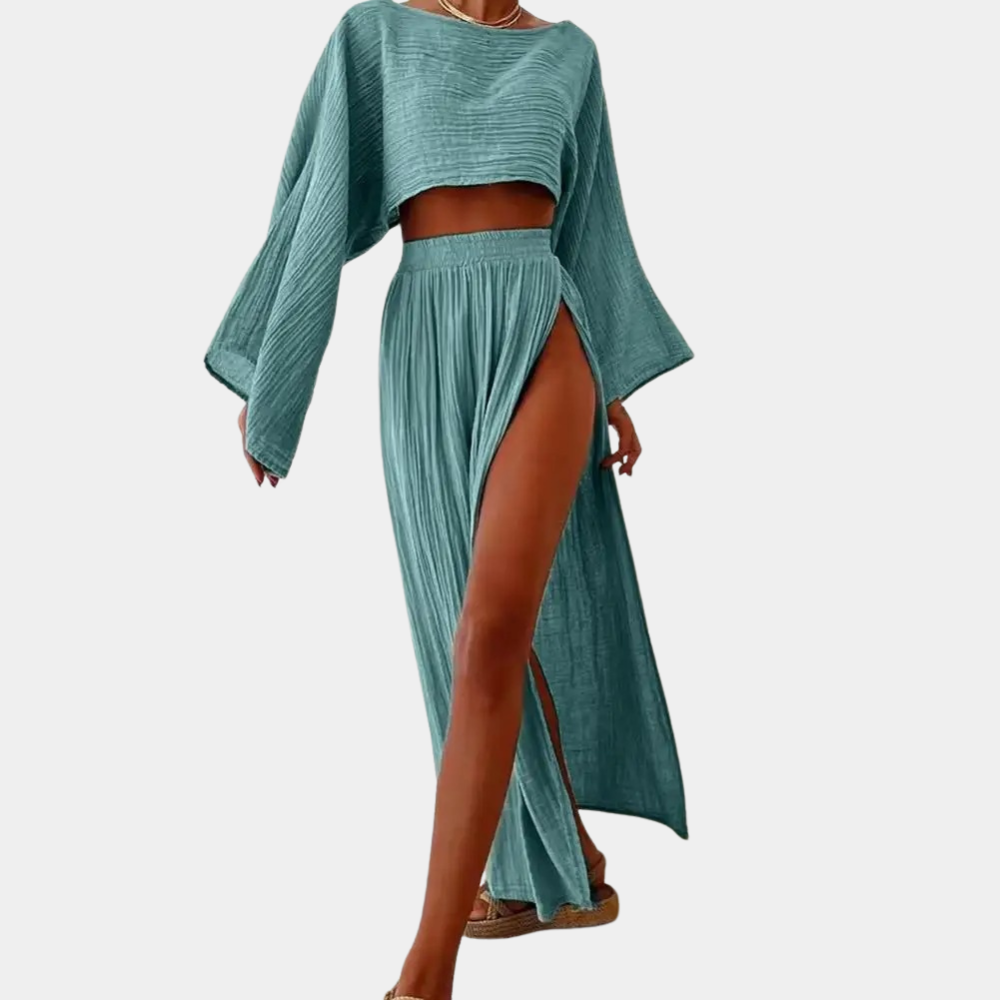 Selvara – Tweedelige dames set met hoge split en moderne elegantie