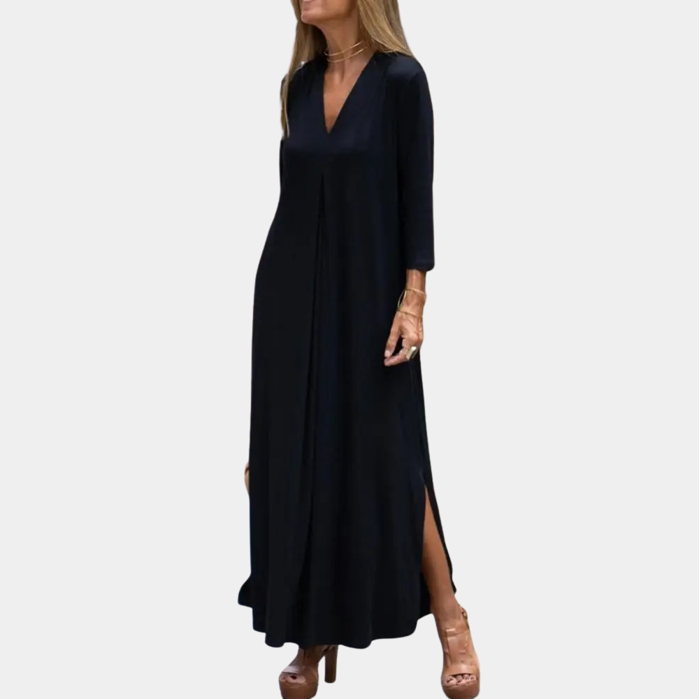 Solvelyn – Elegante Midi Jurk met Vrouwelijke Halslijn