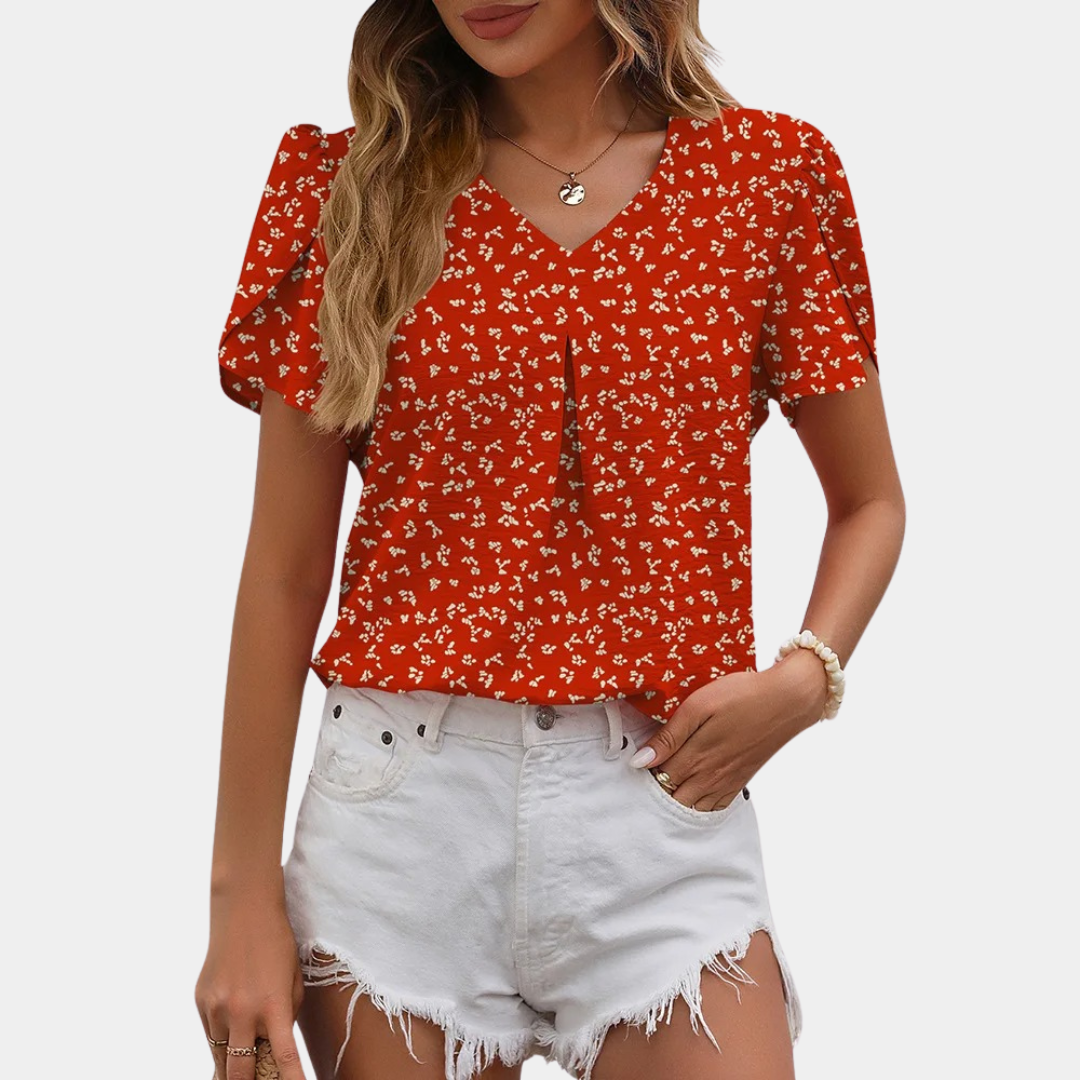 Aveline – Damesblouse met V-hals in zijdezachte, elegante stijl
