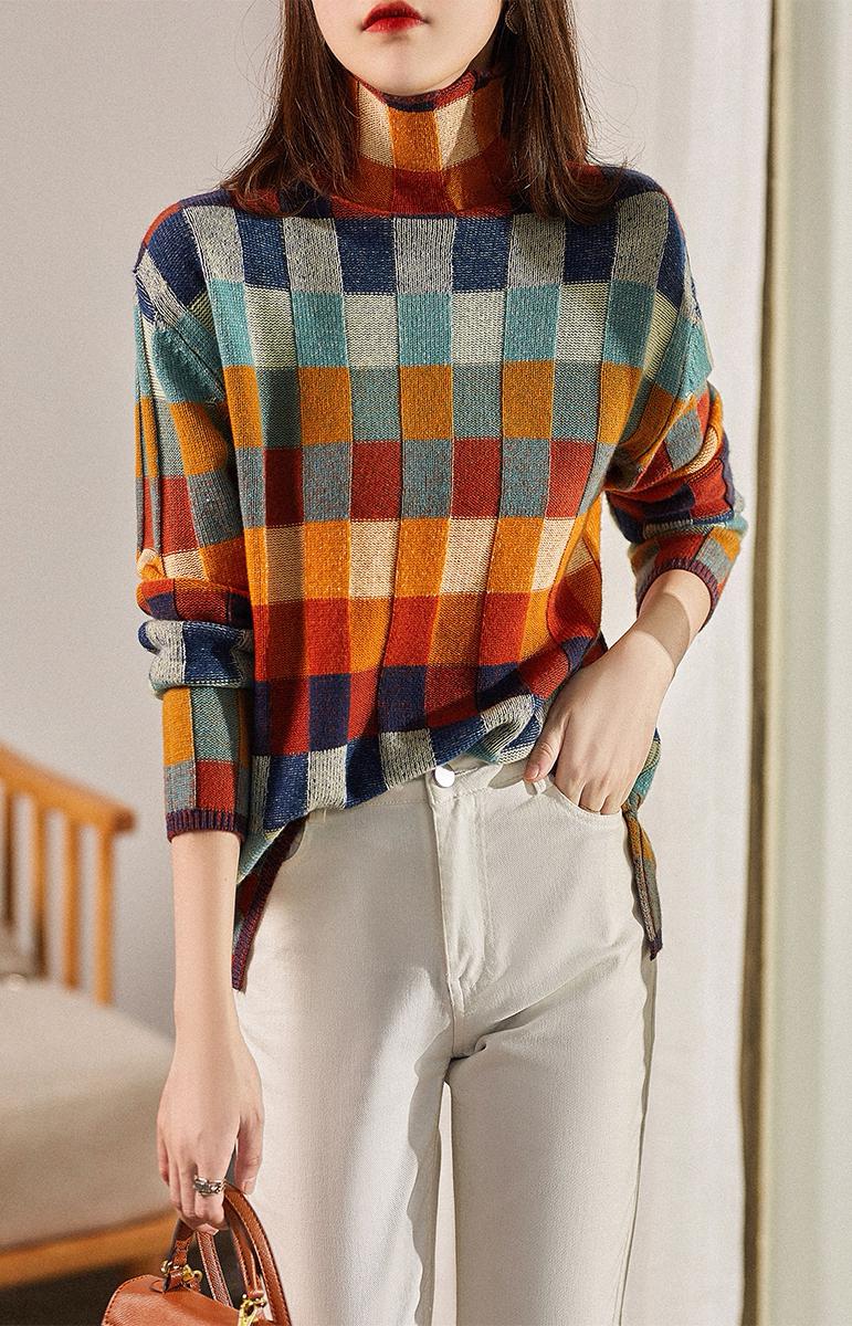 Eliora Geruite Oversized Trui – Speelse Warmte in Tijdloze Stijl