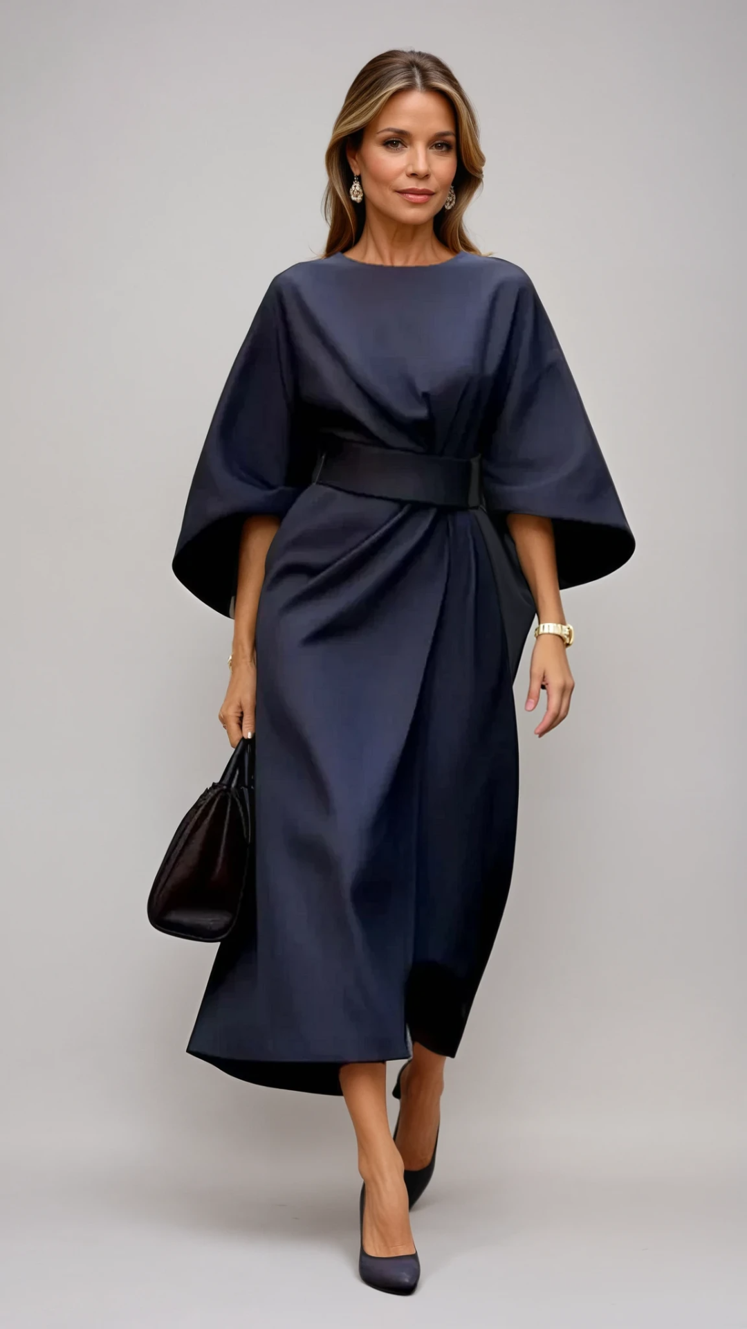 Lunaria - Elegante Jurk met Lantaarnmouwen en Verstelbare Ceintuur voor een Stijlvolle Look