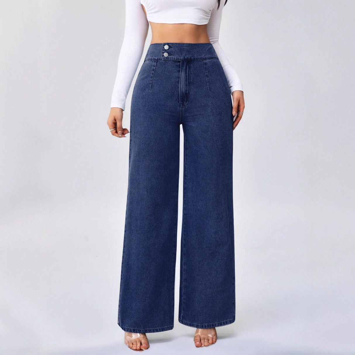 Retro jeans met hoge taille en rechte pijpen voor dames